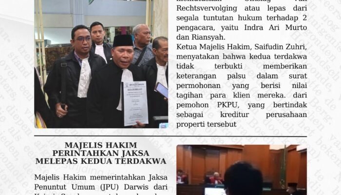 2 Pengacara Diputus Onslag Kasus Dugaan Pengelembungan Tagihan Utang PT Hitakara