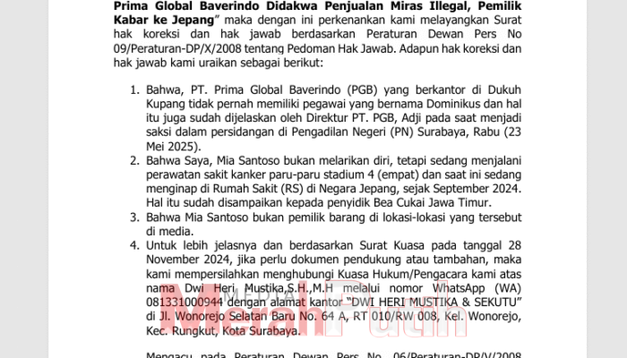 Mia Santoso Klarifikasi Hak Jawab Terkait Isu Melarikan Diri ke Jepang dalam Kasus Dugaan Peredaran Miras Ilegal
